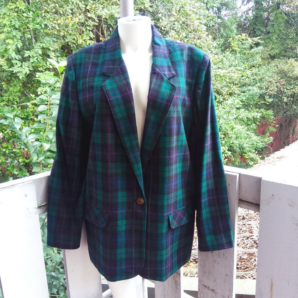 Vintage 80s Alfred Dunner Academia Preppy Plaid Tartan Wool Oversized Blazer 16